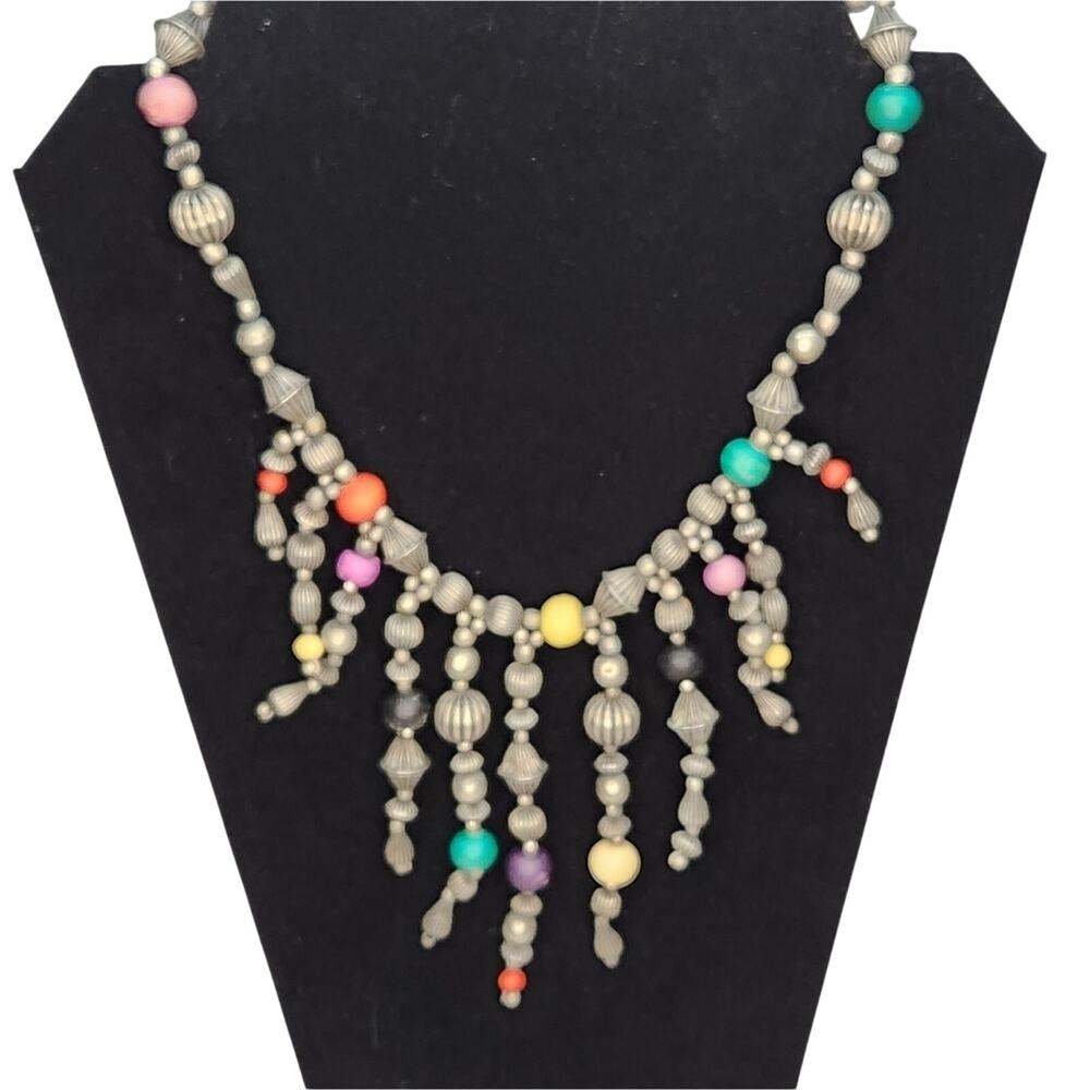 Boho Multicolor Beaded Necklace | Vintage Statement Jewelry - Picture 2 of 7
